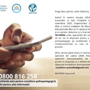 Planul județean de intervenție educațională pentru situația suspendării cursurilor din învățământul preuniversitar la nivelul CJRAE Alba